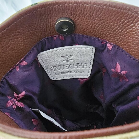 Anuschka Mini Double Zip Travel Crossbody Tan Floral Bag - Picture 2 of 3